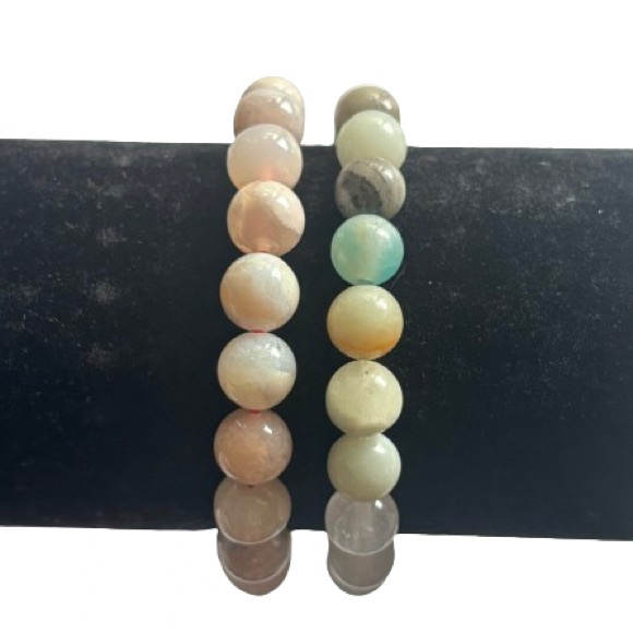 NWT 8mm Flower Agate Amazonite Rose Quartz Beaded Stretch Bracelets - Picture 3 of 6
